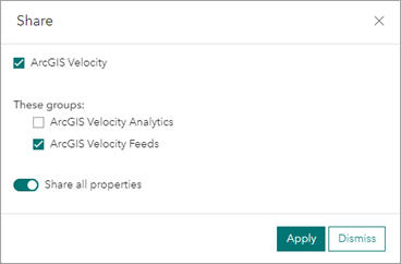 Share feed properties in ArcGIS Velocity
