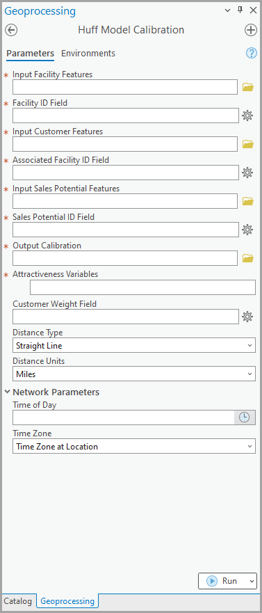 Parameters for a Huff model