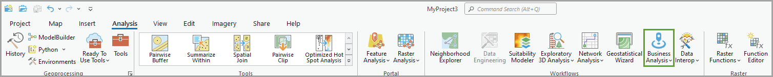 Business Analysis button on the Analysis ribbon Business Analysis button on the Analysis ribbon