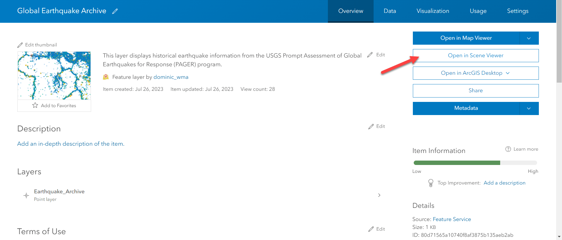 Select to display a feature layer in Scene Viewer