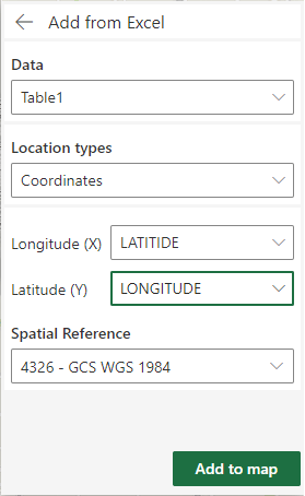 Add from Excel pane