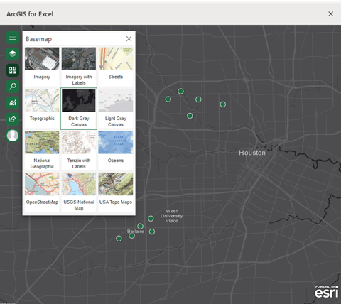 Locations as symbols on the map and Basemap gallery