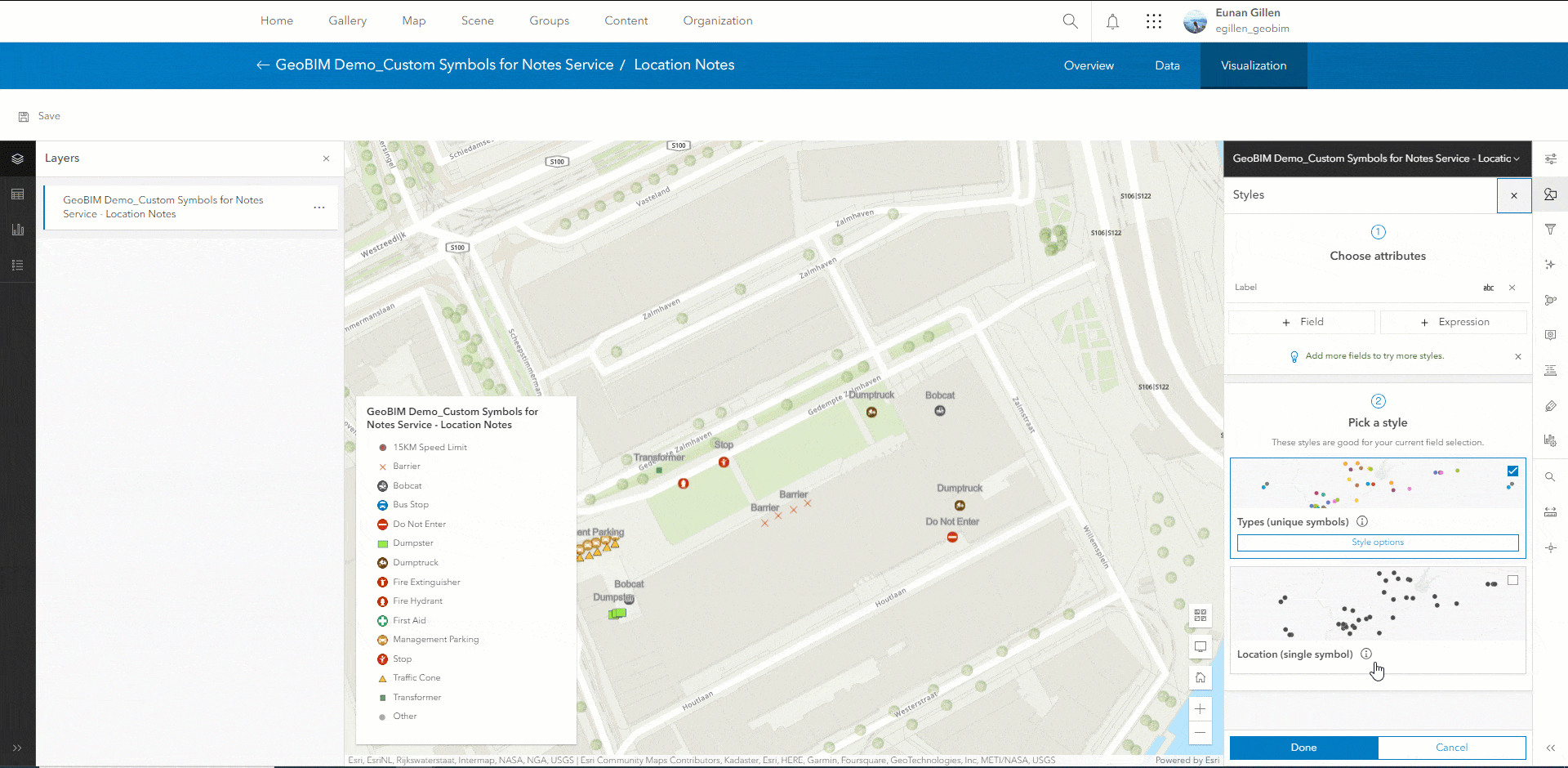 Editing the symbology of Location Notes via the Visualization tab