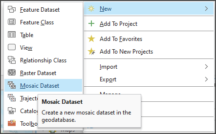 Contextual menu to create a mosaic dataset