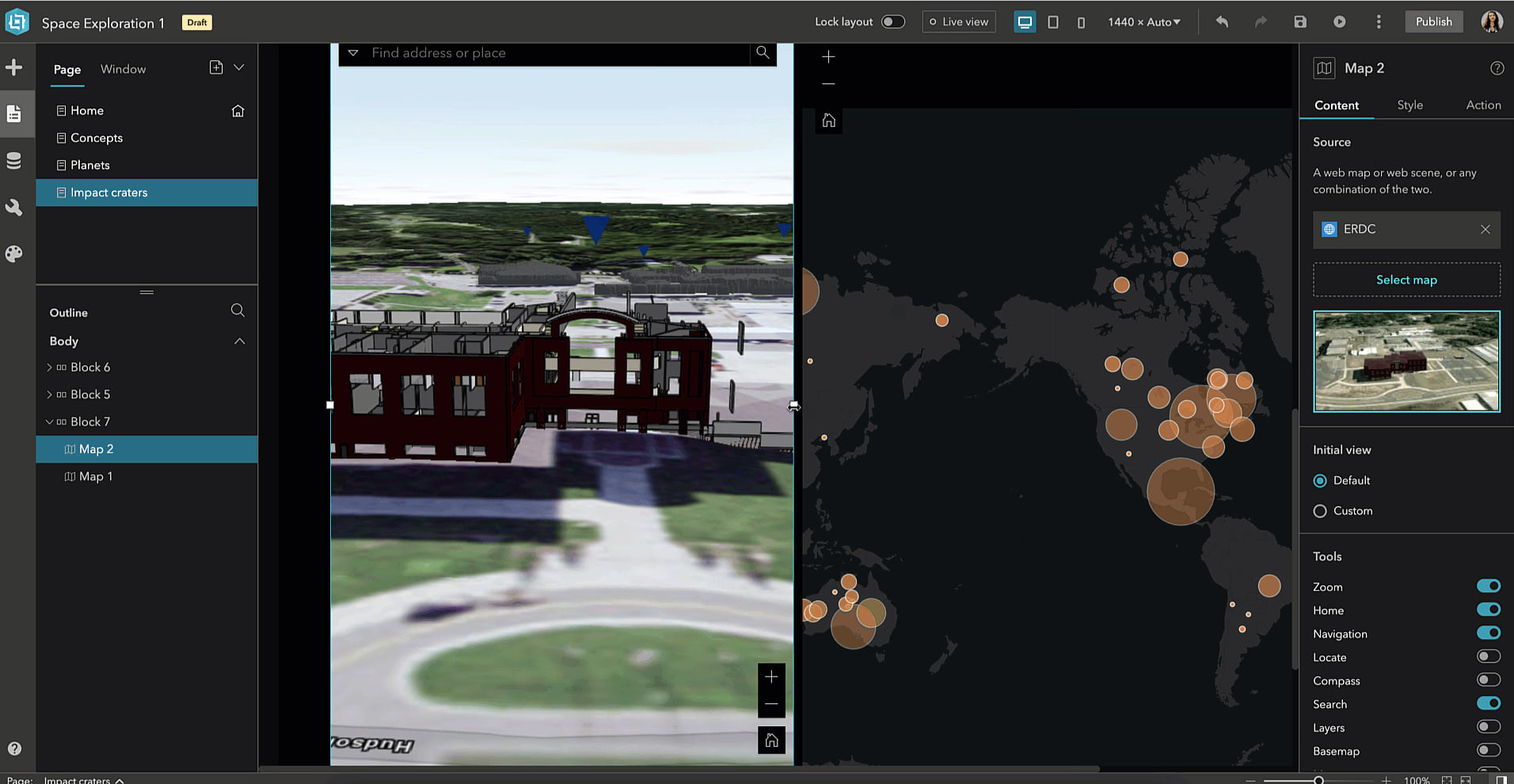 A dashboard showing a map an image of a building A dashboard showing a map an image of a building