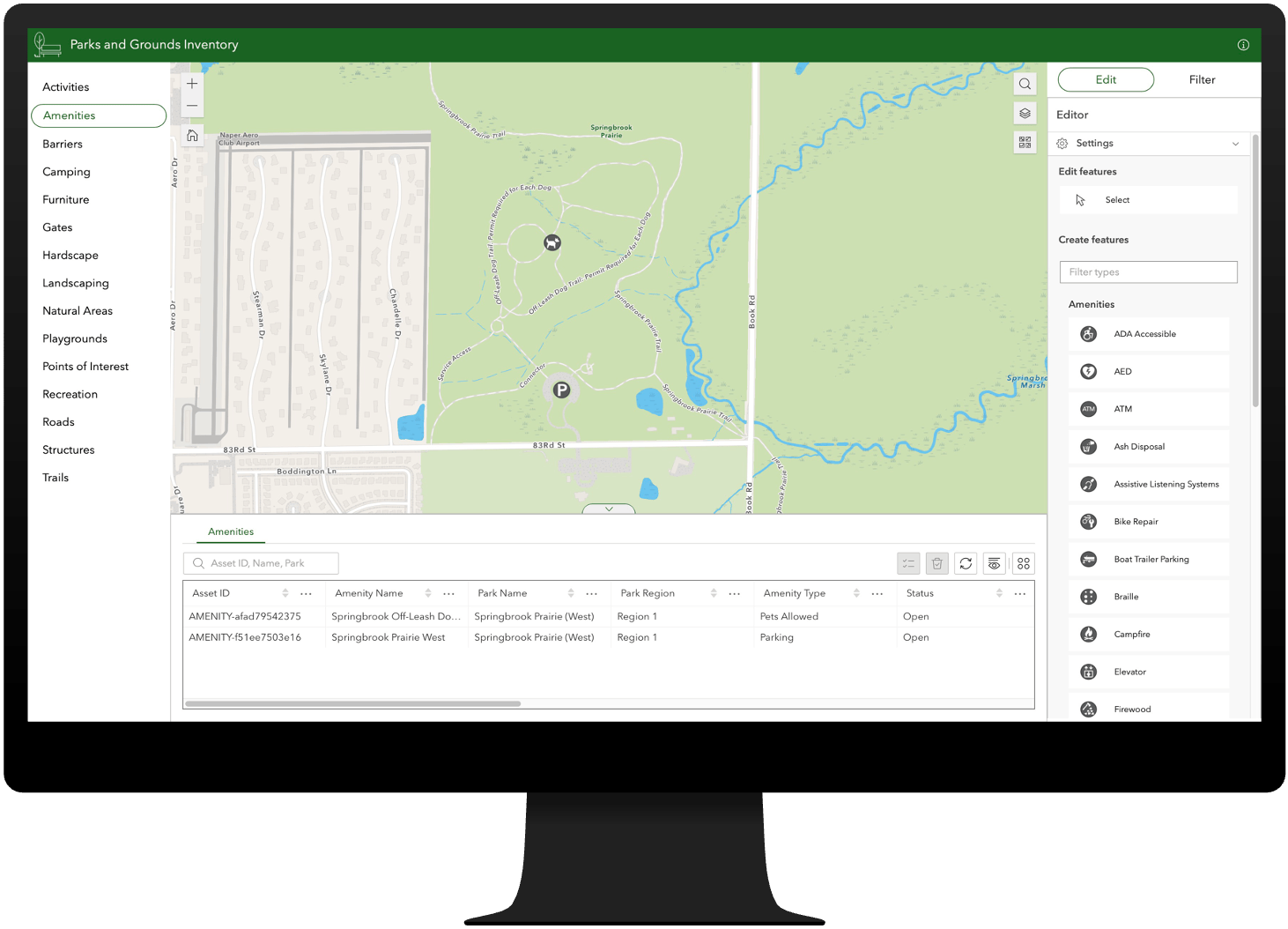 Parks and Grounds Inventory app, part of the Parks and Grounds Management ArcGIS Solution.