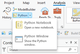 Create a new notebook in your ArcGIS Pro project from the Analysis tab