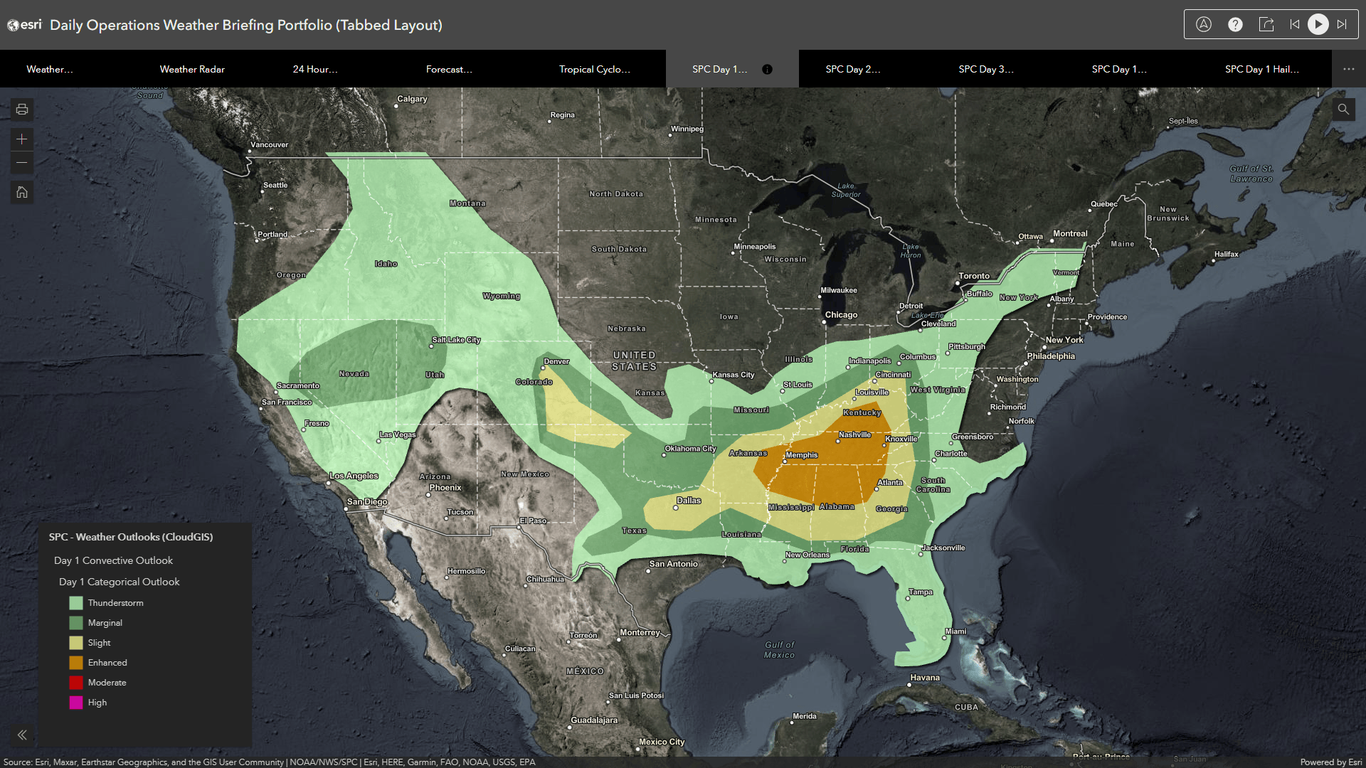 Portfolio app for briefings showing day 1 convective outlook