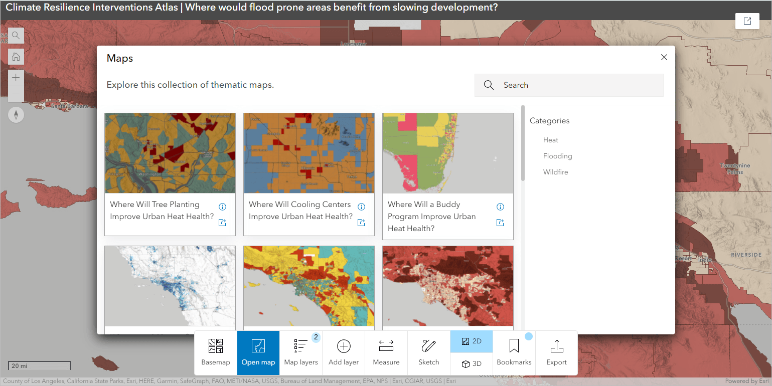 Map window for the Climate Resilience Interventions atlas