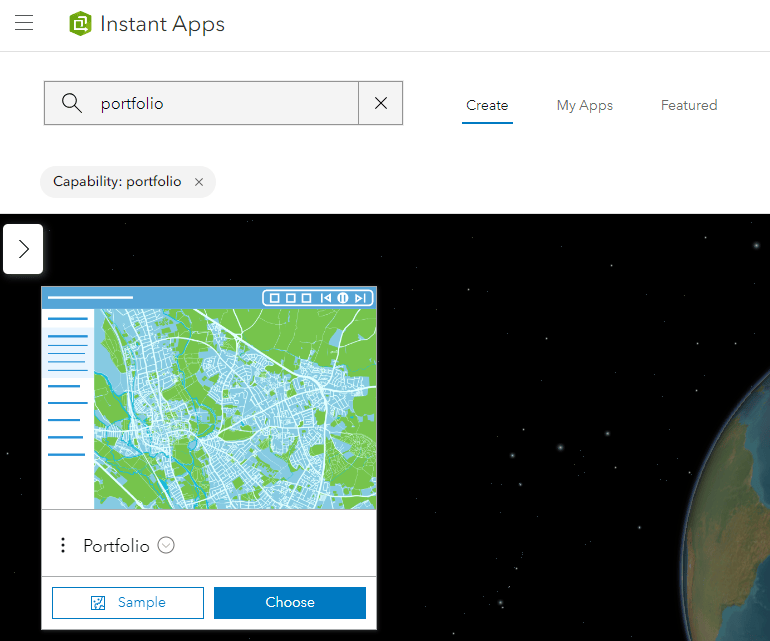Choose the Portfolio app from the list Choose the Portfolio app from the list