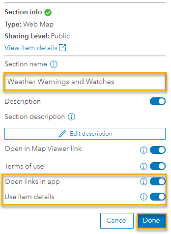 Make the right choices within the section info