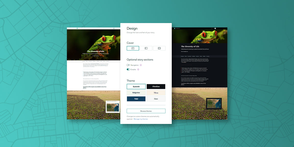 In the foreground an interface to design a map and include text In the foreground an interface to design a map and include text