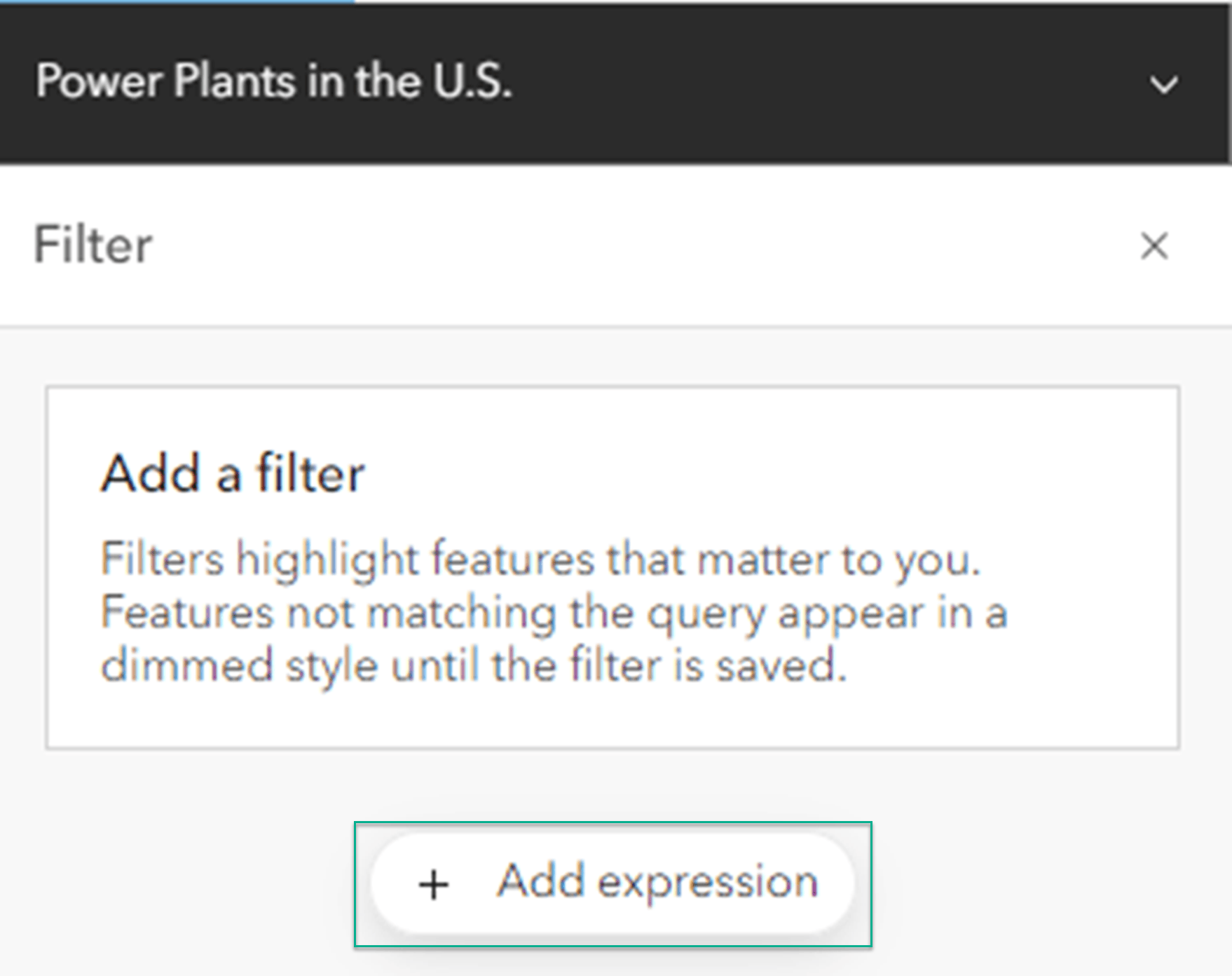 The Filter pane with Add expression selected
