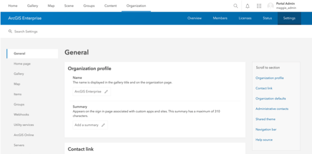 ArcGIS Enterprise administrative user interface ArcGIS Enterprise administrative user interface