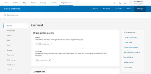 ArcGIS Enterprise administrative user interface