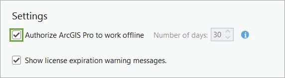 Authorize ArcGIS Pro to work offline