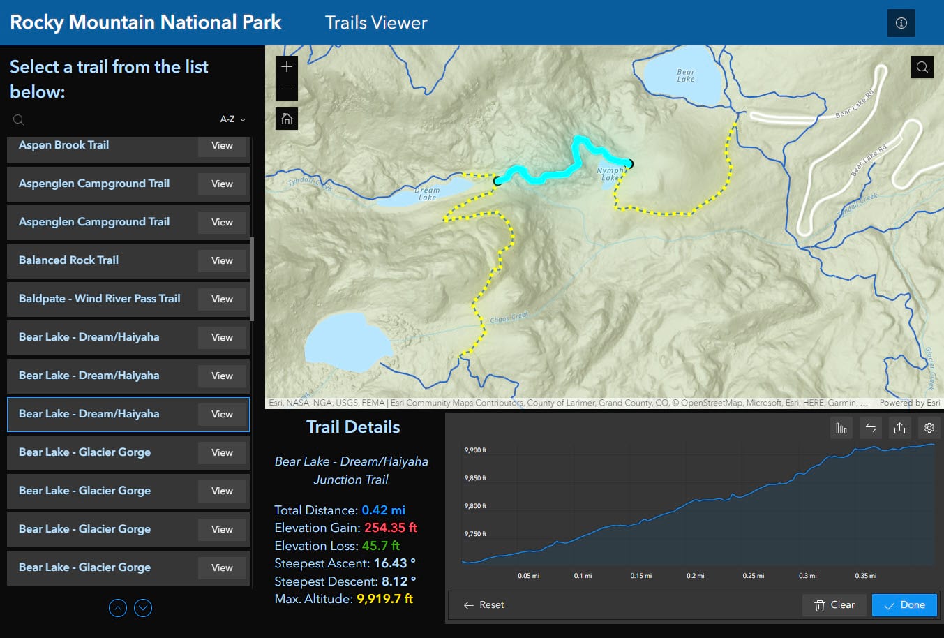 Rocky Mountain National Park Trails Viewer application