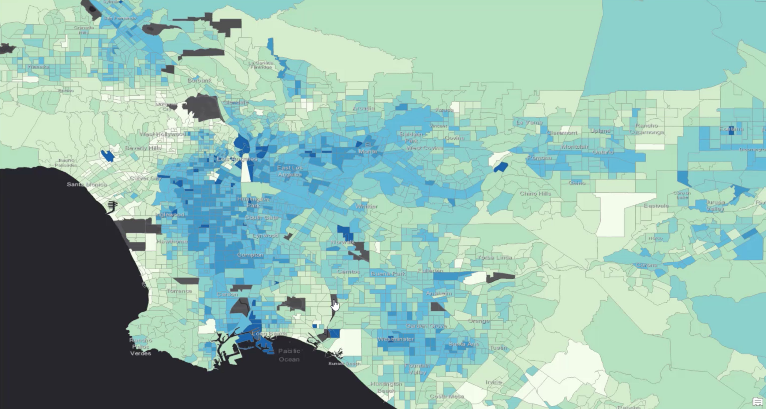 Map of diabetes prevalence in the greater Los Angeles area