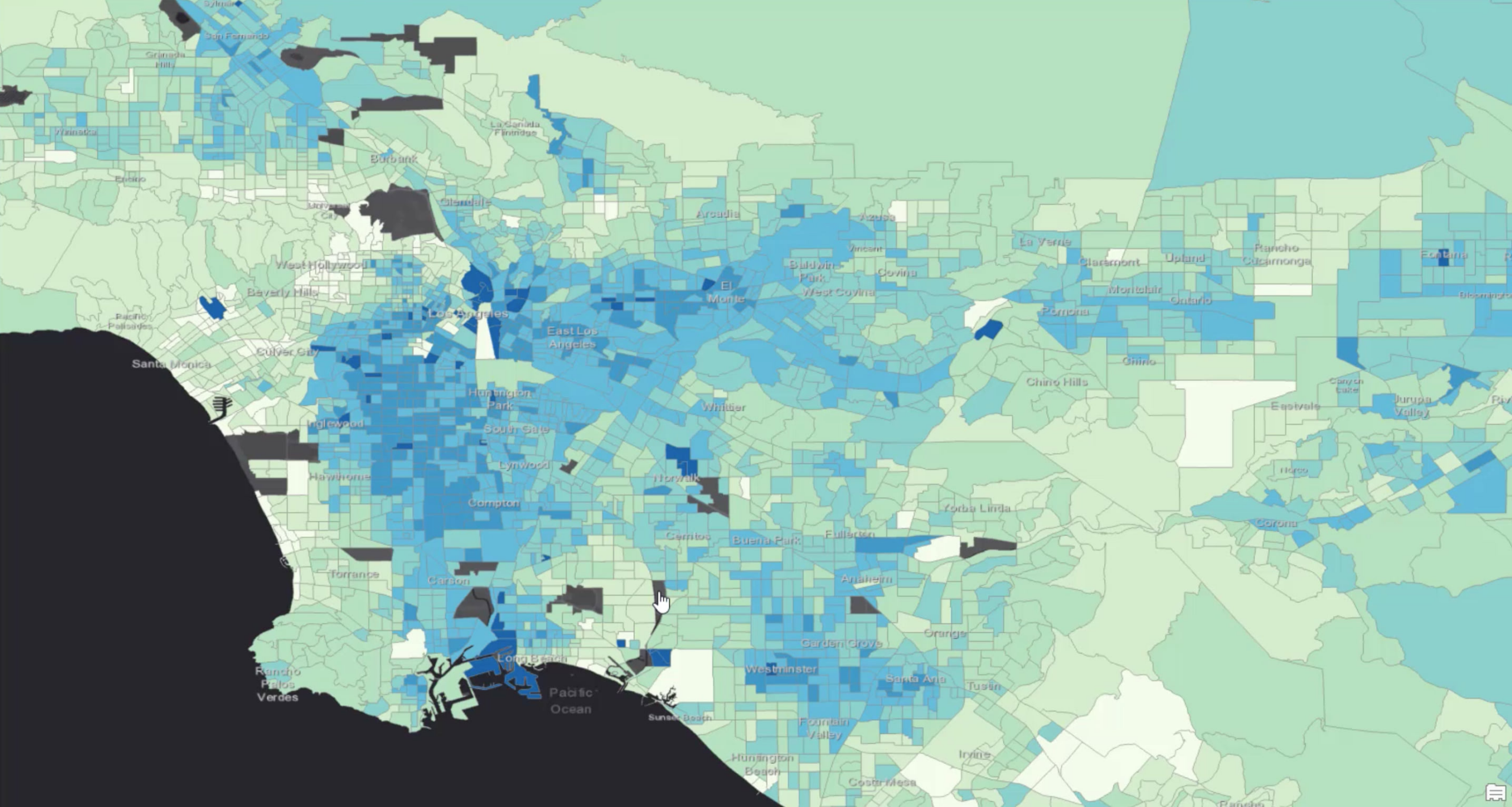 Map of diabetes prevalence in the greater Los Angeles area Map of diabetes prevalence in the greater Los Angeles area