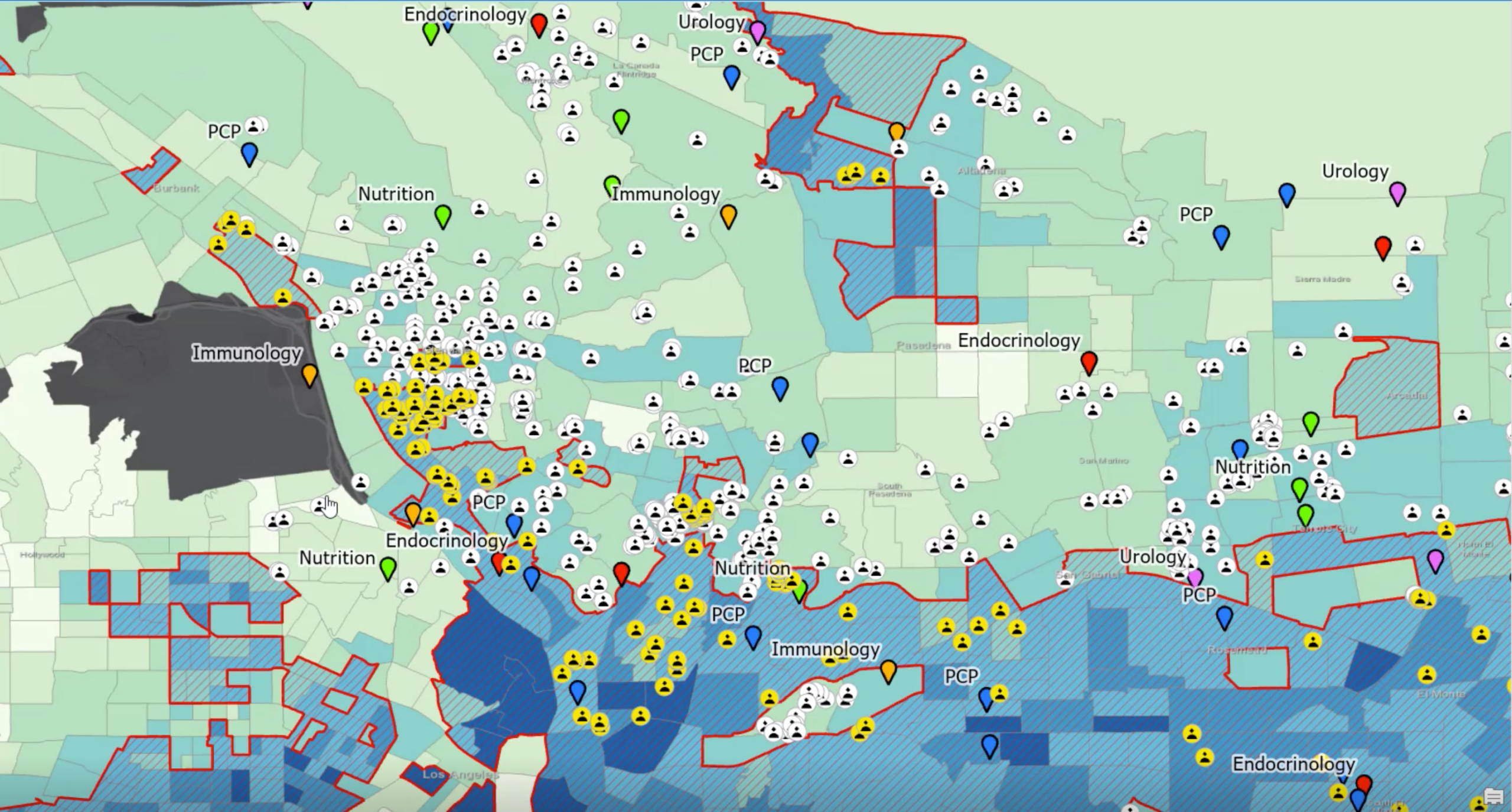 Map of prevalence of diabetes in the greater Los Angeles area