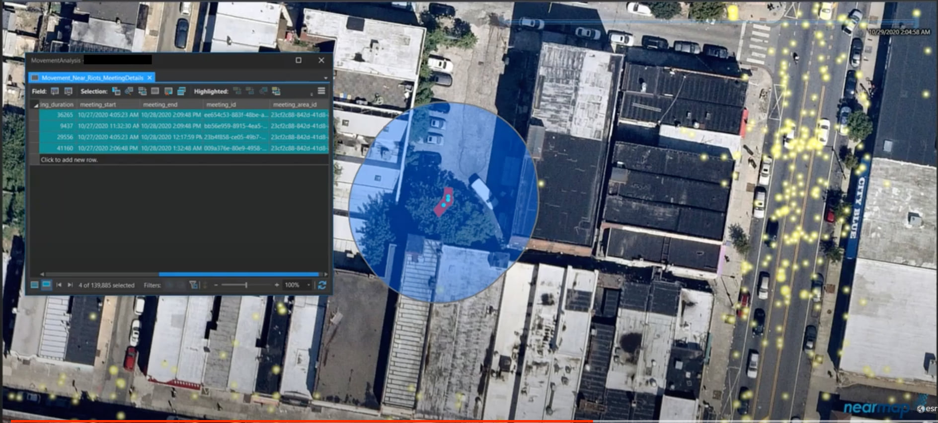 ArcGIS AllSource showing co-travelers on a map ArcGIS AllSource showing co-travelers on a map