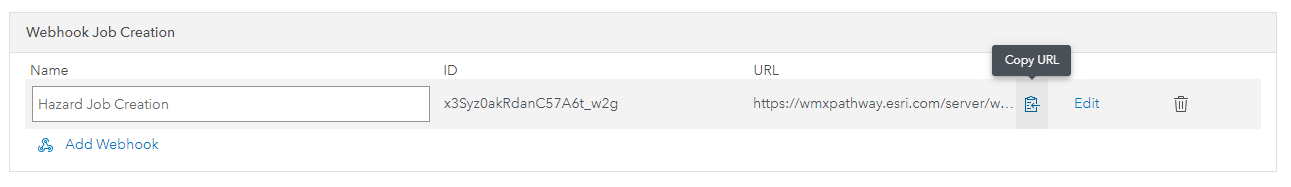 Workflow Manager created webhook, copy URL button Workflow Manager created webhook, copy URL button