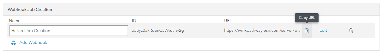 Workflow Manager created webhook, copy URL button