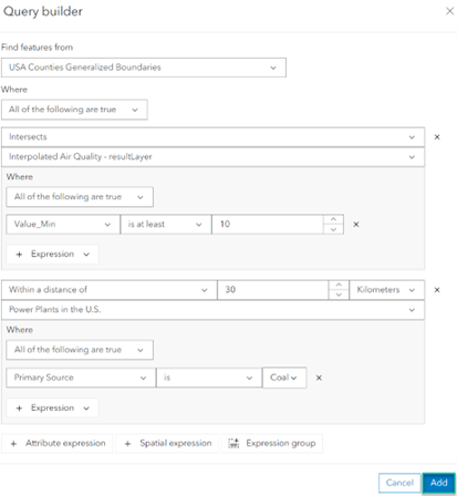 The completed expressions with the Add button selected