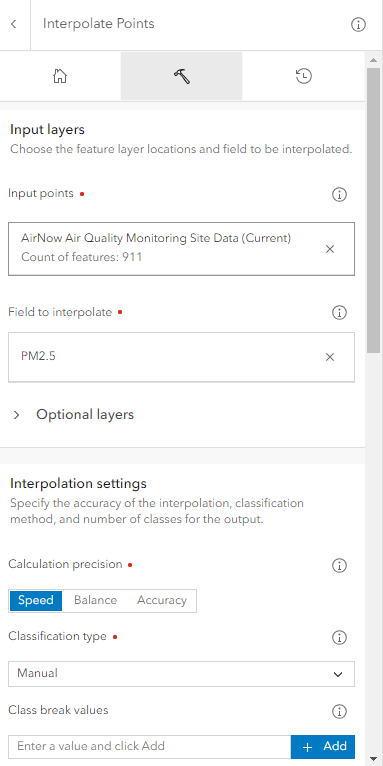 The Interpolate Points tool filled out