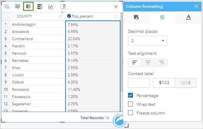 Configure percents in a reference table