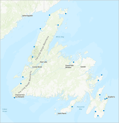 Map extent centered around the island of Newfoundland