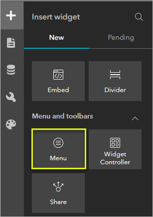 Screenshot of the Menu widget in the Insert widget tab