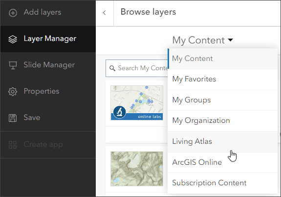 Browse Living Atlas layers Browse Living Atlas layers