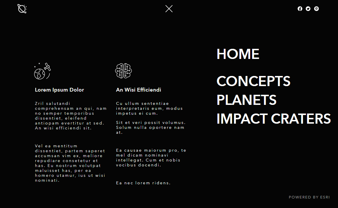 Screenshot of the Space Exploration template