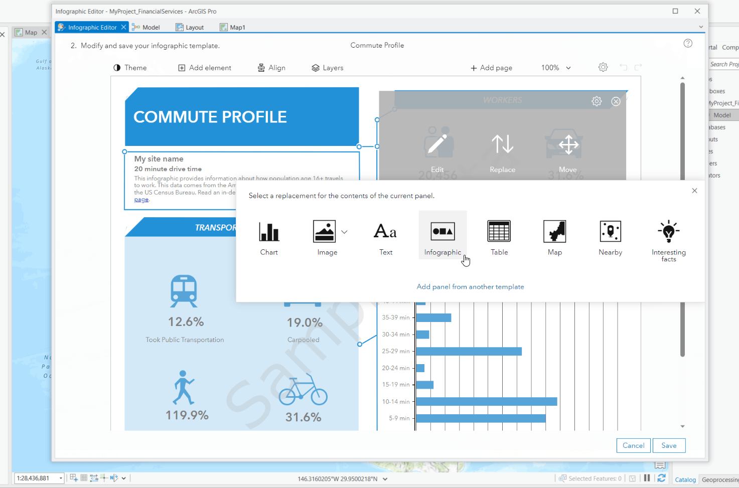 Editing an infographic template.