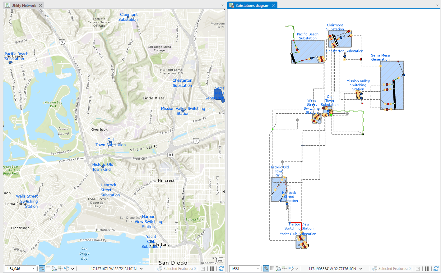 Diagram showing details of interconnected substations at a reduced scale Diagram showing details of interconnected substations at a reduced scale