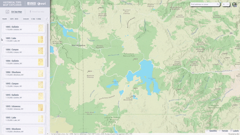 USGS Topo Map Explorer pinned topos create a broad scale coverage.