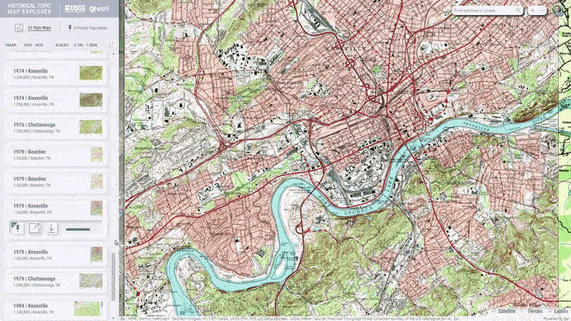 USGS Topo Map Explorer pinned topos to see change over time. USGS Topo Map Explorer pinned topos to see change over time.