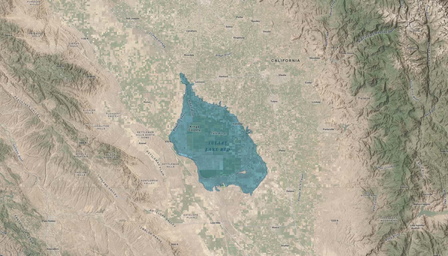 The final map showing Tulare Lake and the modified six basemaps.