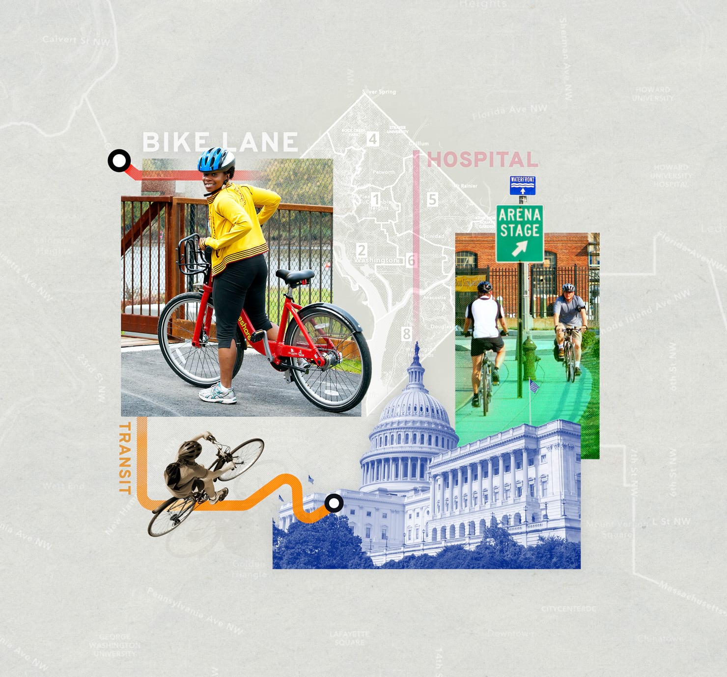 Image of bicyclist and graphics.