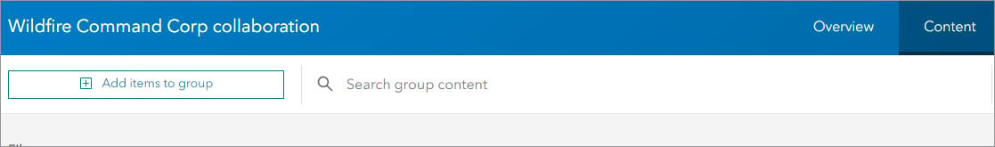 Content tab of Wildfire Command Corp collaboration group page