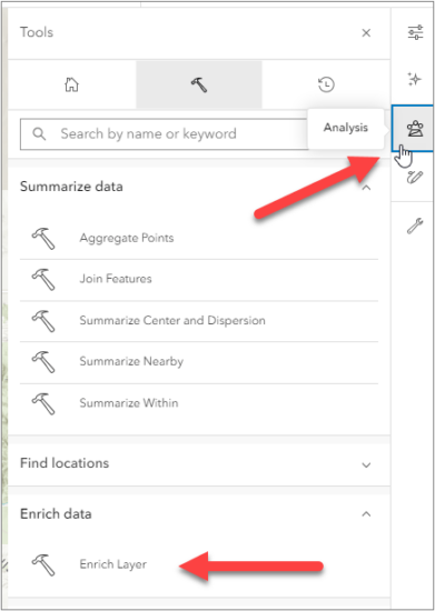 Picture of enrich tool in ArcGIS Online. Picture of enrich tool in ArcGIS Online.