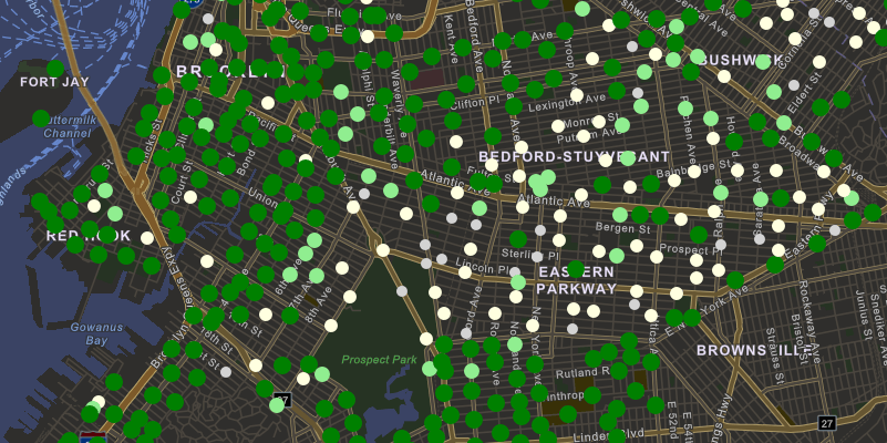 Map showing rental bike availability for New York City.