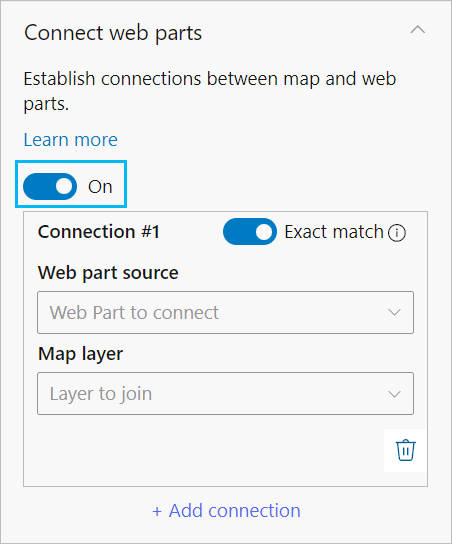 Connect web parts section in the ArcGIS pane