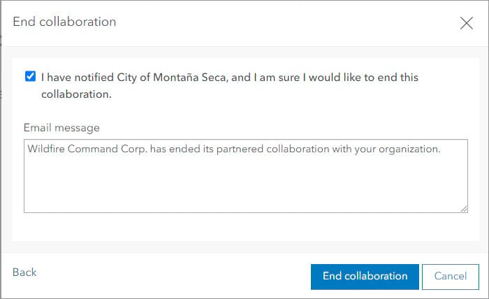 Final End collaboration confirmation window