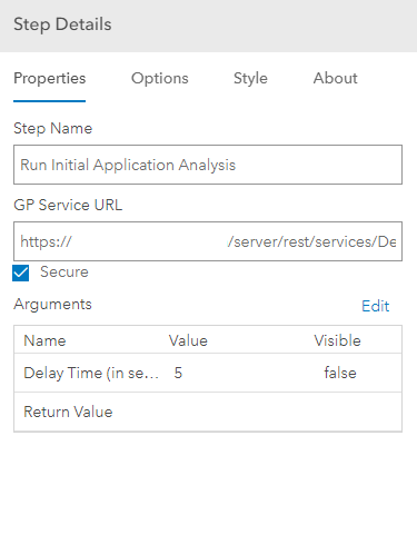 ArcGIS Workflow Manager GP Service step details