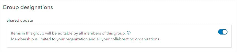 Group designations section with Shared update option turned on