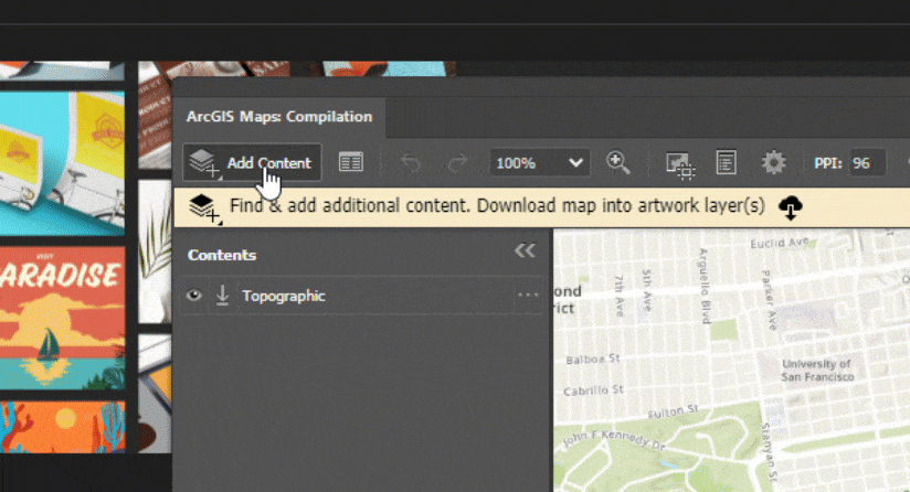 The Add Content drop-down menu expanded with the Overwrite from Web Map button activated.