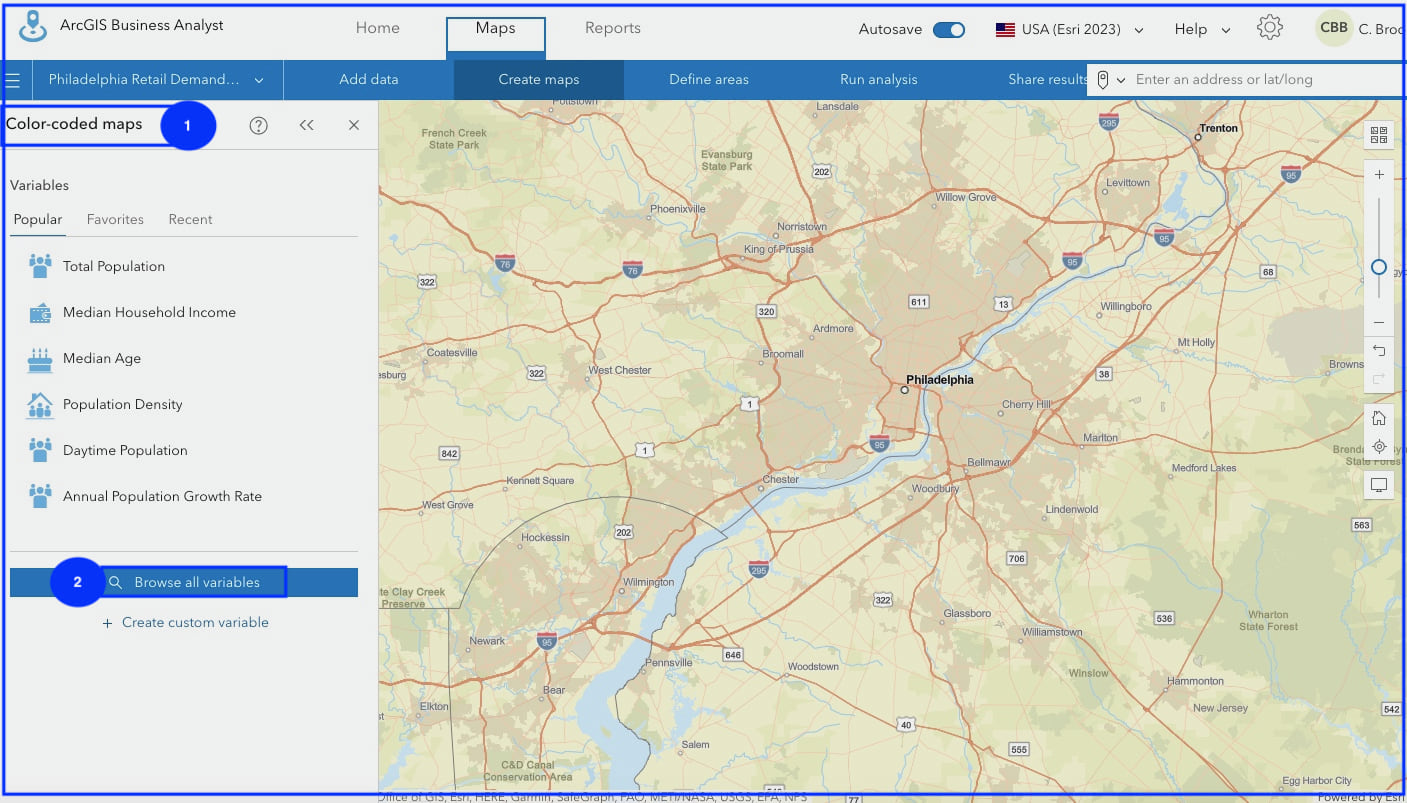 Business Analyst web app steps to open the data browser