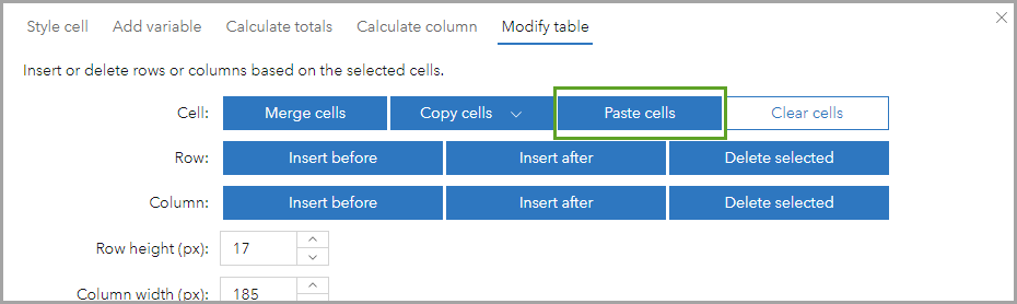 Paste the cells into the infographic table